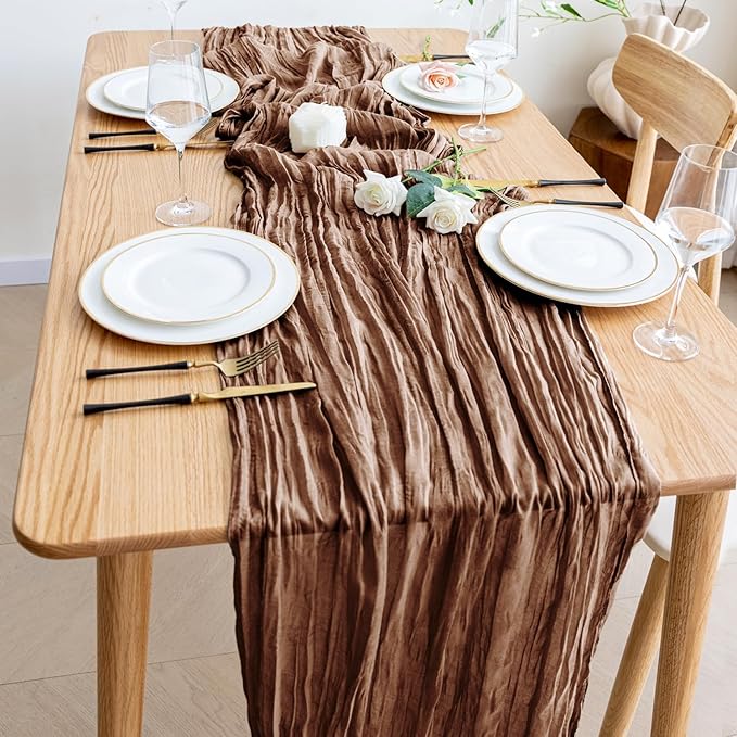Wokceer Cheesecloth Table Runner 4Pack 10FT Brown Boho Gauze Cheese Cloth Table Runner for Party Long Rustic Sheer Table Runners for Baby Bridal Shower Wedding Easter Table Decor