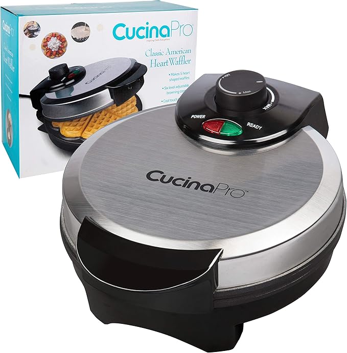 Heart Waffle Maker- Make 5 Mini Heart Shaped Waffles, Special Loved Ones Breakfast- Easy Clean Non-stick Baker, Electric Waffler Griddle Iron with Adjustable Temperature Control- Mother's Day Gift