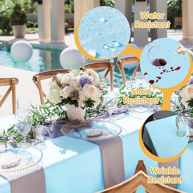 BRILLMAX 4 Pack Light Blue Tablecloths 90 x 156 Inch for 8ft Rectangle Tables - 150 GSM Polyester Fabric, Floor Length Drop, Water, Stain & Wrinkle Resistant Cloth Cover for Wedding Reception Banquet