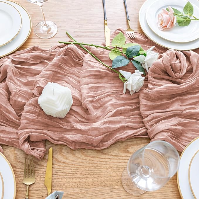 Wokceer Cheesecloth Table Runner Thanksgiving 12Pack 10FT Dusty Pink Boho Gauze Fall Cheese Cloth Table Runner for Party Long Rustic Sheer Table Runners for Baby Bridal Shower Wedding Easter Table