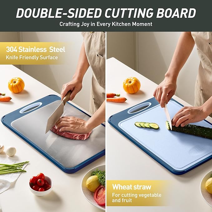 2 in 1 Stainless Steel Cutting Board with Handle Chopping Double Sided Non Slip Feet and Over Sink Butcher Block Nice Juice Groove Big Xl XXl xlarge Best Hardwood Kitchen Counter Organic Meat BBQ Kit