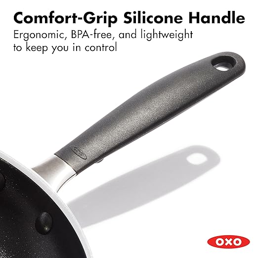 OXO Non-Stick Every Day Frying Pan Set, BPA-Free Comfort Grip Silicone Handles, Dishwasher & Oven Safe, PFAS-Free Ceramic Skillets, Black, 8” & 10”