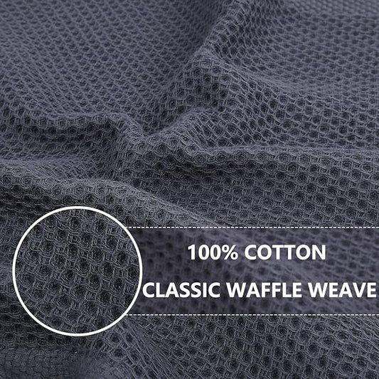 Homaxy 100% Cotton Waffle Weave Kitchen Dish Towels, Ultra Soft Absorbent Quick Drying Cleaning Towel, 13 x 28 Inches, 8-Pack, Dark Grey