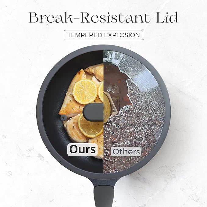 PRICUSIS 8Pcs Nonstick Frying Pan Set with Lid, 8+10+12 Inch Induction Compatible Skillet with Stay Cool Handle, Fully Coated, 100% Dishwasher Safe, PTFE & PFOA Free (Black Sesame)