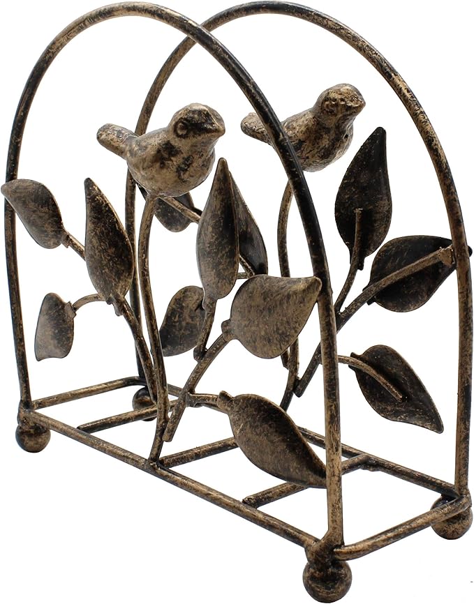 Cast Iron Bird & Tree Classic Napkin Holder/Tabletop Freestanding Tissue Dispenser, Bronze