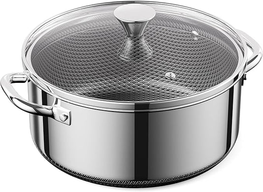 Hybrid Nonstick 2-Quart Stockpot,8 Inch Stainless Steel Stockpot with Glass Lid,PFAS PFOA PTFE Free, Dishwasher-Friendly, Oven-Safe Up to 600°F,Non-stick Soup Pot Compatible with All Cooktops