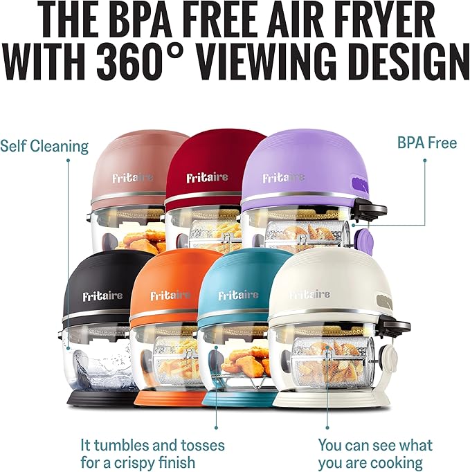Non Toxic Air Fryer™ - Glass AirFryer 5 Quart w/ 360 Visibility, Self-Cleaning, 400F Vortex Air Fryer for Even Cooking, BPA-Free Teflon Free, 9-in-1 Functions, Rotisserie, Roast, Bake, Black