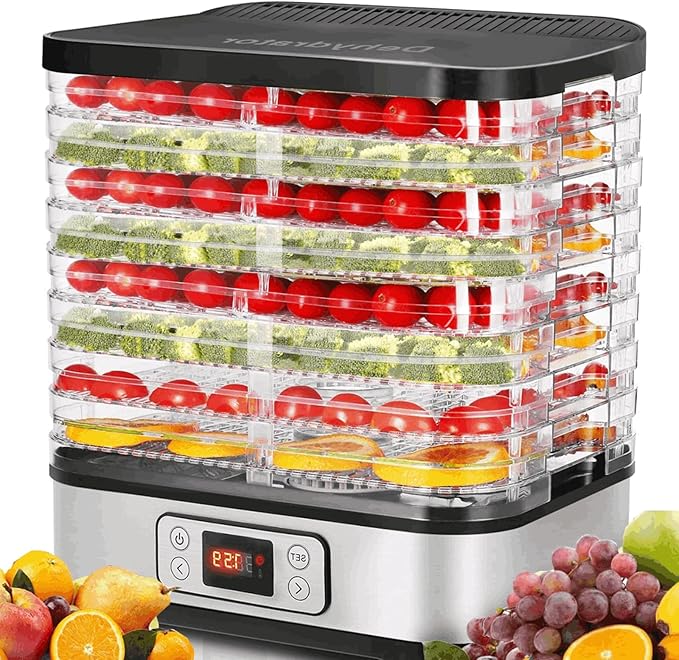 Food Dehydrator Machine, 400W 8 Trays Dehydrators for Food and Jerky with 72H Timer and 95-158℉ Temperature Control, BPA Free, Fruit Dehydrator for Fruit, Herbs, Meat, Veggies and Dog Treats, Upgraded
