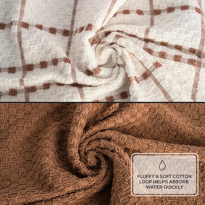 GOLD TEXTILES Kitchen Towels 6 Pack Premium 100% Cotton Dish Towels for Kitchen (15 x 25 Inches) Super Soft & Absorbent Kitchen Hand Towels for Drying Dishes, Cleaning - Reusable and Washable (Brown)
