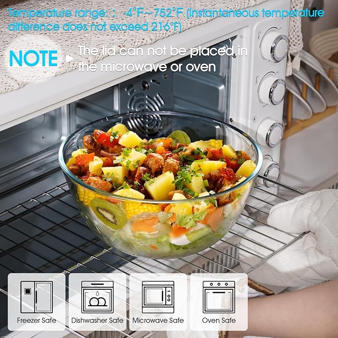 NUTRIUPS 4.7 Quart Large Glass Mixing Bowl with Lid, Deep Big Glass Bowl Large Salad Bowl (Twilight Purple)