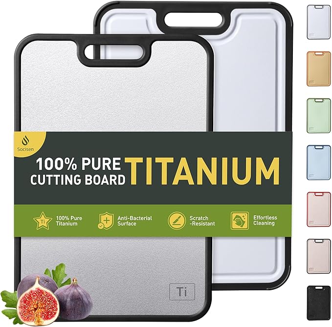 2 in 1 Pure Titanium Cutting Boards for Kitchen Chopping Board with Handle Large Big Small Kitchen Meat Butcher Block Not Stainless Steel Wood Bamboo Glass Rubber Plastic Silicone Acrylic Teak Sink