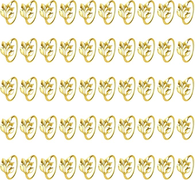 100 Pcs Gold Leaf Napkin Rings Set, Metal Napkin Ring Holders Buckles for Table Decorations, Napkin Holders for Cloth Napkins Adornment for Wedding,Dinner, Party (100Pcs Gold)