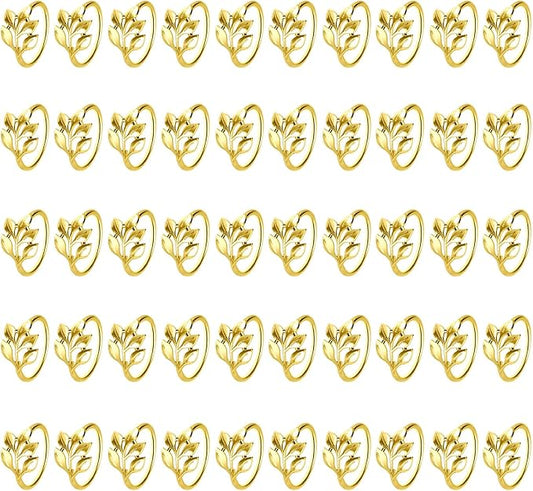 100 Pcs Gold Leaf Napkin Rings Set, Metal Napkin Ring Holders Buckles for Table Decorations, Napkin Holders for Cloth Napkins Adornment for Wedding,Dinner, Party (100Pcs Gold)