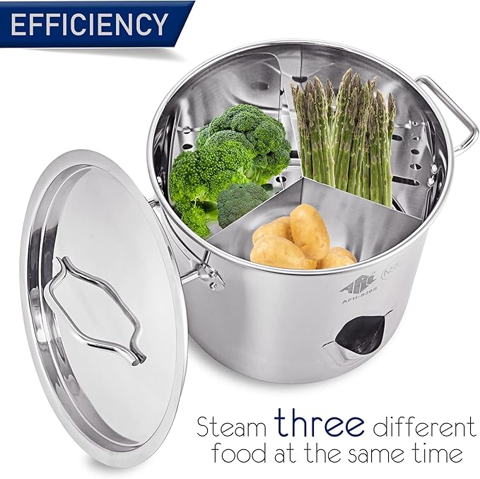 ARC 24QT Stainless Steel Tamale Steamer Pot with Easy-fill Water Spout, Seafood Crab Steamer with Divider and Rack, 6 Gallon