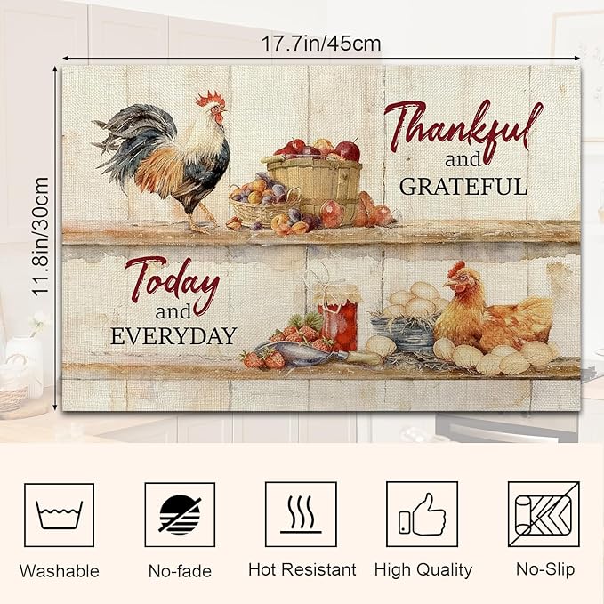 Cute Rooster Rustic Placemats Tablemats Resistant Place Mats Kitchen Decor Dining Decoration for Party, Washable Placemats Set of 4-10