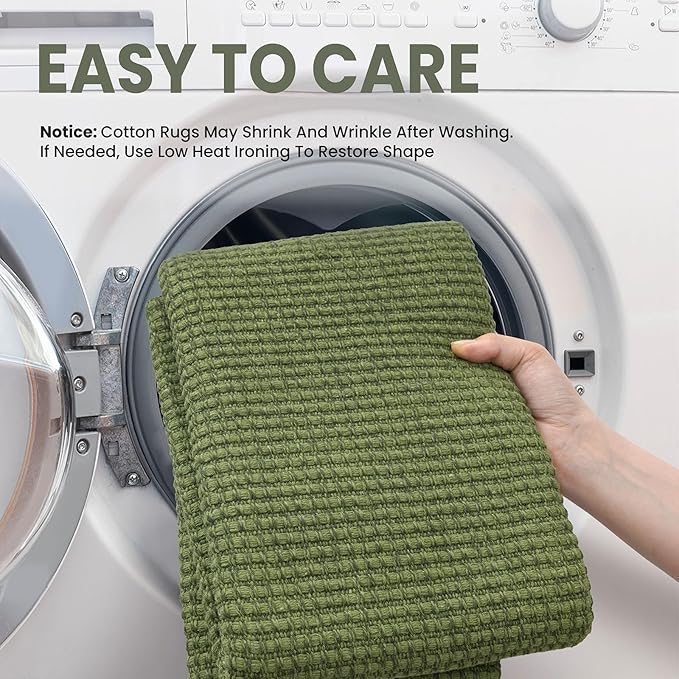 EARTHALL Woven Runner Rug 2x8 Ft Washable Runners for Hallways Cotton Non Slip Rubber Backed Kitchen Runner Braided Indoor Floor Carpet for Entryway, Hallway, Kitchen, Bedroom, Green
