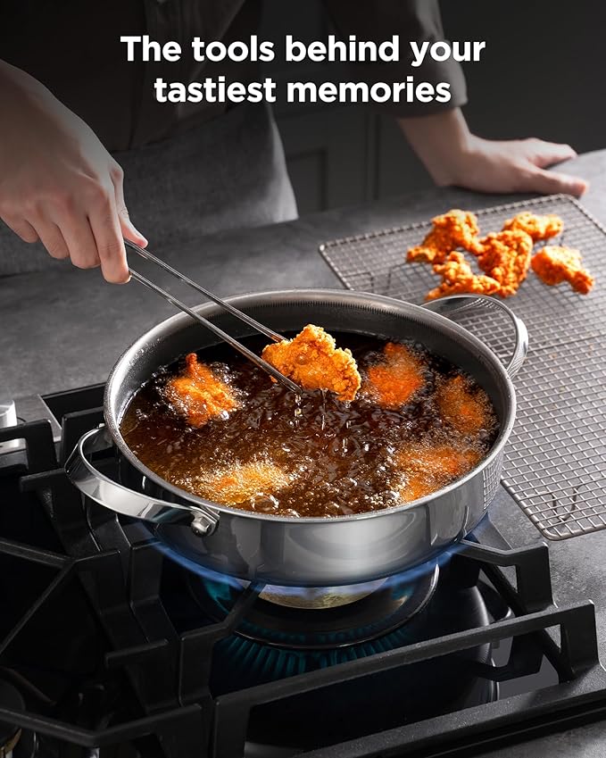 Roomena Saute Pan with Lid, Hybrid Ceramic Nonstick 12 Inch 5-Quart Tri-Ply Stainless Steel Everyday Pan, PFAS/PFOA/PTFE Free, Metal Utensil Safe, Dishwasher & Oven Safe, Induction Compatible