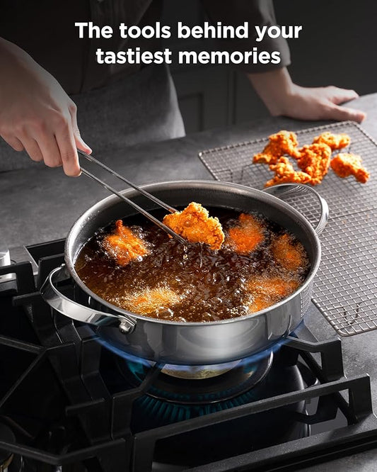 Roomena Saute Pan with Lid, Hybrid Ceramic Nonstick 12 Inch 5-Quart Tri-Ply Stainless Steel Everyday Pan, PFAS/PFOA/PTFE Free, Metal Utensil Safe, Dishwasher & Oven Safe, Induction Compatible
