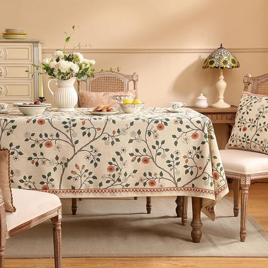 ISAENNE Designer Floral Square Tablecloth,French Linen Light Beige Indoor Table Cloth,Fall Wrinkle Resistant Home Decor Tablecloths for Dining Thanksgiving Kitchen Party,67"*67"-Flora A