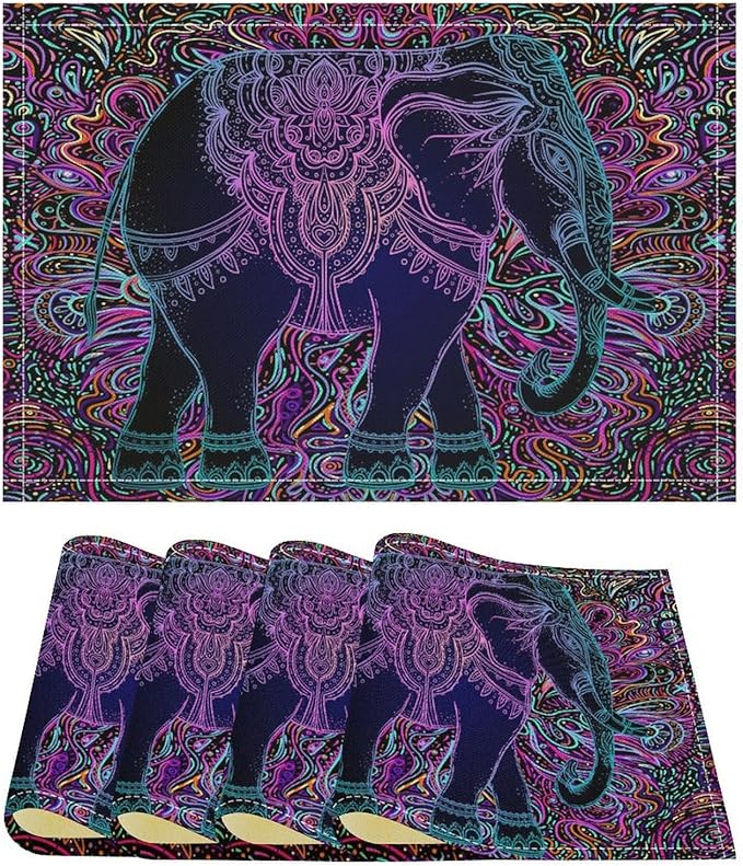 Boho Mandala Placemats Set of 4 Abstract Indian Ethnic Art Printed Dining Table Mats for Restaurant Home Kitchen Holiday Picnic Party Decor 12x18in