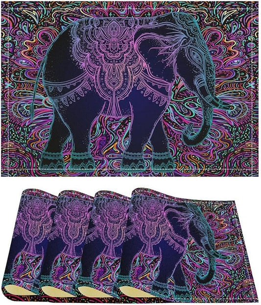 Boho Mandala Placemats Set of 4 Abstract Indian Ethnic Art Printed Dining Table Mats for Restaurant Home Kitchen Holiday Picnic Party Decor 12x18in