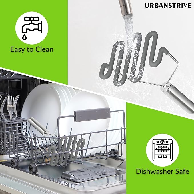 Urbanstrive Non-Scratch Silicone Potato Masher Kitchen Tool, Potatoes Masher Potato Masher Stainless Steel Wrapped In Premium Silicone, Potato Smasher, Grey