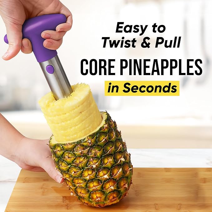Zulay Kitchen Stainless Steel Pineapple Corer & Slicer + Eye Removal Tool – Heavy Duty Pineapple Cutter with Reinforced Blade – Effortless Pineapple Core Remover & Slicer - Purple