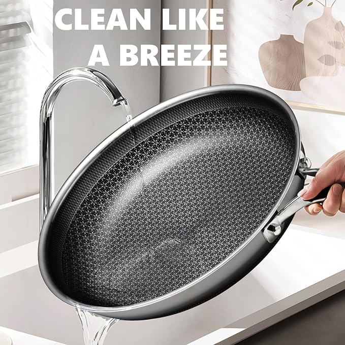 OATOFP Non Stick Frying Pans 12 inch, Hybrid Frying Pans Nonstick,non stick Stainless Steel Skillets, Dishwasher and Oven-Safe Chef Pan, Induction Compatible Pan, PFOA Free Cookware