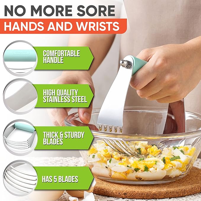 Spring Chef Stainless Steel Zester, Fine Shred & Professional Large Dough Blender - 2 Product Bundle - Mint