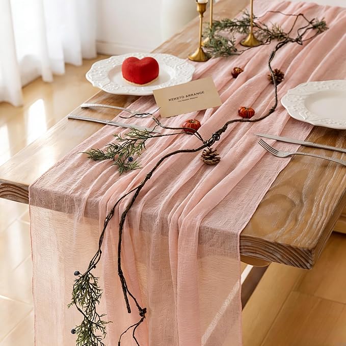 Keketoarrange 3pcs Pink Valentines Decor Table Runner Cheese Cloth Rustic Gauze Cheesecloth Table Runner 120 Inch 10 FT for Wedding Baby Bridal Shower Sheer Boho Spring Home Tea Party Decorations