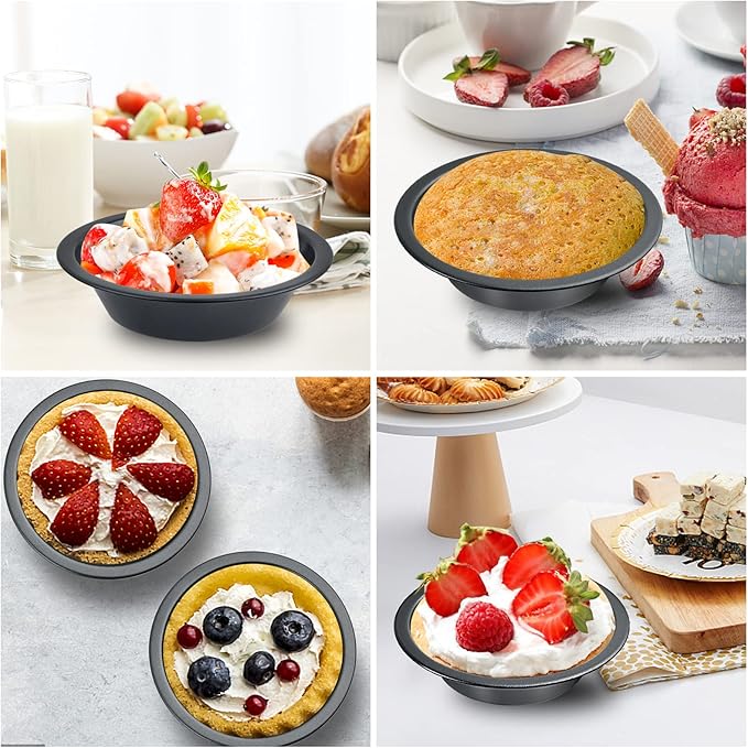 Aemygo 4 Inch Mini Pie Pans, 8 Pack Reusable Round Pie Tins Nonstick Pie Plate, Carbon Steel Mini Tart Pan, Small Cake Baking Set for Pizza Bread Meat Dessert,Black