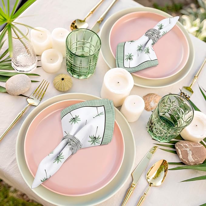 Palm Trees Print Cloth Napkins 100% Cotton, 18" X 18" Dinner Napkins Cloth Set, Washable Napkins for Home, Kitchen, Dinner, Party, Wedding, Cocktail, Set of 6