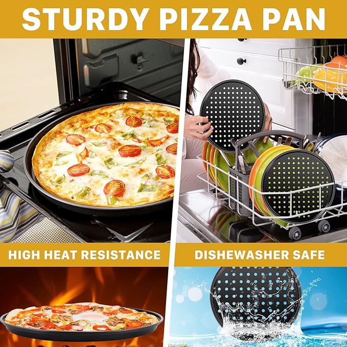 Vruomi 4Pcs Pizza Pan with Holes,Non-Stick Pizza Pan,Perforated Pizza Tray,Round Pizza Pans,Pizza Baking Pan for Home 9 Inch,10 Inch,11 Inch,12 Inch