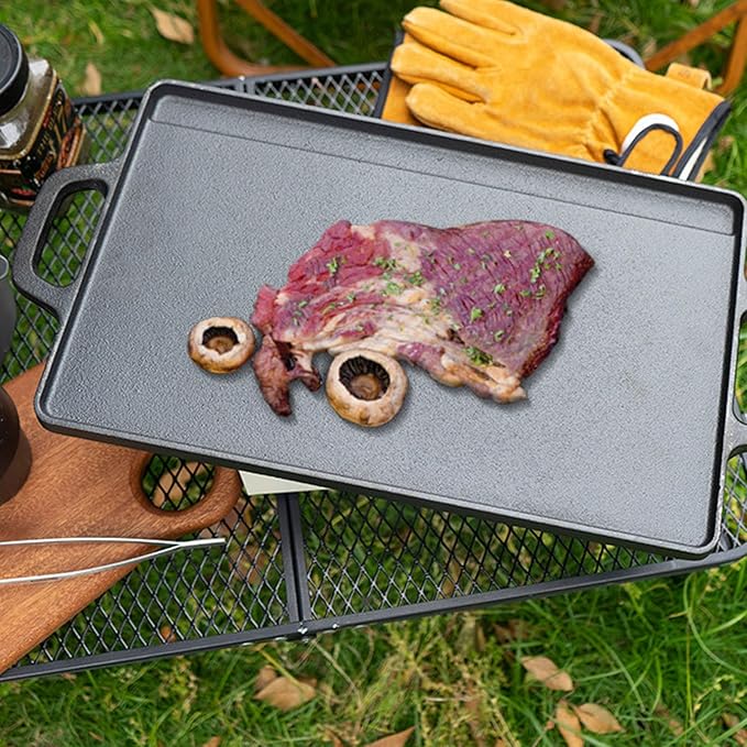 Cast Iron Griddle, Double Sided Reversible Griddle Grill, Griddle Plate for Indoor Outdoor Camping Gas Stove Induction Cooker (Small)
