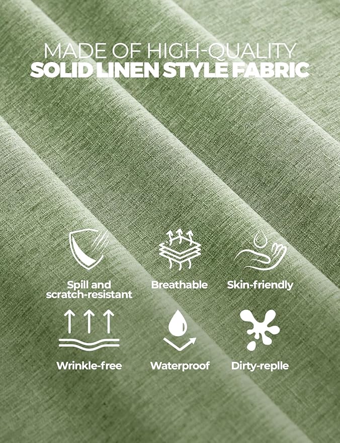 Faux Linen Farmhouse Table Cloth 60"x104" for 6 ft Rectangle Table, Sage Green Waterproof Outdoor Washable Cloth Tablecloth for Rectangular Dining Room Kitchen Outdoor Party Restaurant Decor