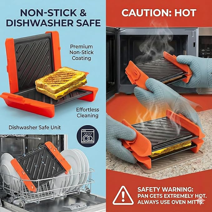 MACONEE Microwave Sandwich Maker & Panini Press - Non-Stick Microwave Grill Pan & Crisper Plate for Crispy Grilled Cheese, Toast, Burgers - Dishwasher Safe Cookware for College Dorm, Office & RV