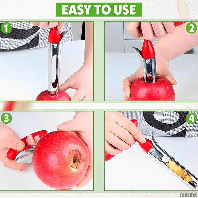 Apple Corer Tool – Apple Core Remover with Ergonomic Plastic Red Handle, Durable Food-Safe Stainless Steel, 7.3" Easy to Use and Clean, Festive Kitchen Helper for easy Easter Desserts & Home Baking