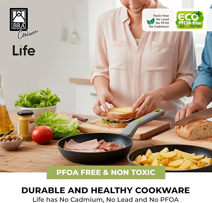 BRA COOKWARE Life Ceramic Nonstick Frying Pan | 8 Inch Recycled Cast Aluminum Skillet | Ceramic Non-Stick Fry Pan | PFOA Free Searing Skillet | All Cooktops (incl. Induction) | Soft-Touch Handle