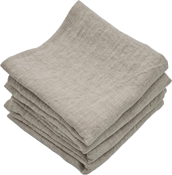 Marc Oliver Linen Cloth Napkins Natural, 20" x 20" Handsewn Hem. Stonewashed, Unbleached, Undyed. Washable, Reusable, Eco-Friendly Pure Flax Linen Napkin Set of 4 for Farmhouse, Dinner Table, Kitchen
