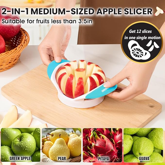 SCHVUBENR 3.5 Inch Apple Slicer with 12 Sharp Blades - Professional Apple Cutter - Stainless Steel Apple Corer - Super Sharp Apple Slicer and Corer - Slice Apple with Ease(Blue)