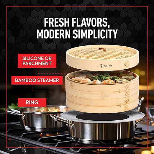 Helen’s Asian Kitchen Premium Bamboo Steamer Ring – 11-Inch Aluminum Steam Adapter for 10-Inch Bamboo Steamer Baskets. Perfect for Dutch Ovens, Stockpots, and Dim Sum Dumpling Steaming