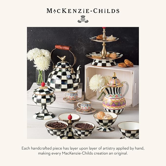 MACKENZIE-CHILDS Farmhouse Salt and Pepper Shaker Set, Ceramic Salt and Pepper Holders, Black-and-White Courtly Check
