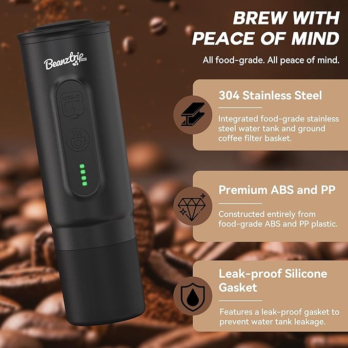 BeanzTrip H02 PRO Portable Espresso Machine, Travel Coffee Maker fits NS Capsule & Ground Coffee, Christmas Gift Camping Small Mini Coffee Machine with Self-heating, Electric Espresso Maker