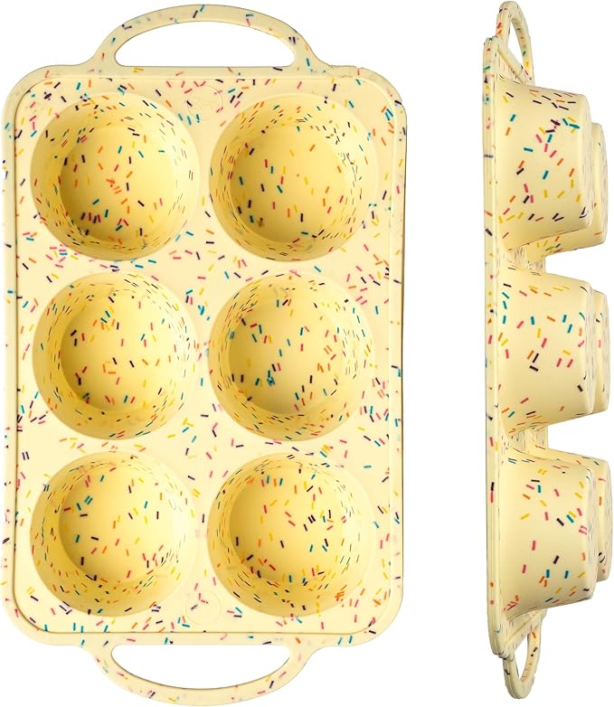 BAKE BOSS Confetti Silicone Jumbo Muffin Pan 6 Cup–Non-Stick Cupcake Pans for Baking, Heavy-Duty Large Silicone Muffin Pans for Baking, BPA-Free, Easy-Release, Oven & Dishwasher Safe