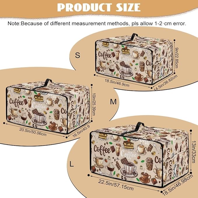 Doojoayie Brown Toaster Oven Cover Coffee Print 4 Slice Bread Machine Dust Protector Universal Fit Dust-proof & Stain Resistant Covers for Kitchen Appliance Protection