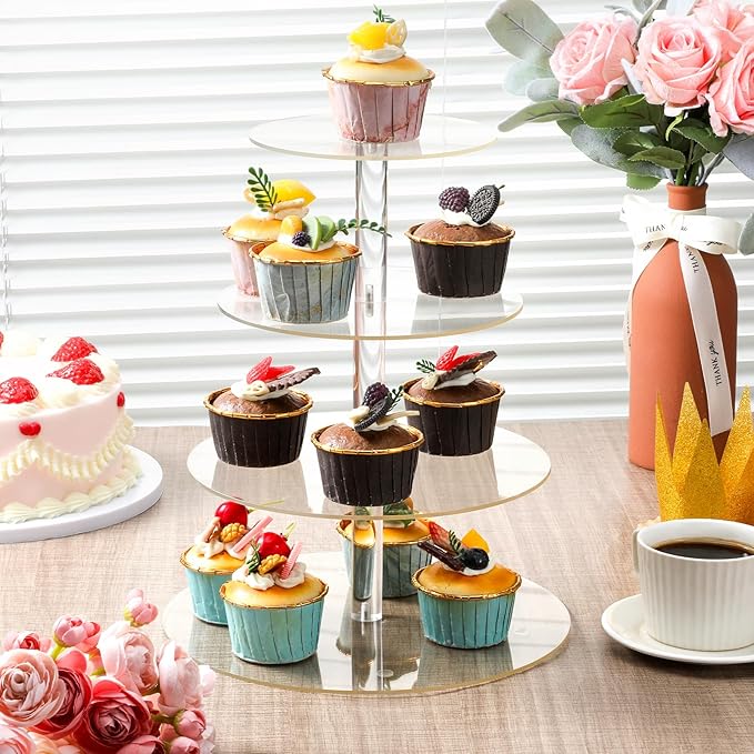 4 Tier Round Cupcake Stand, Cupcake Stands for Party Clear Cup Cake Display Dessert Table Display Cup Cake Tower Stand Thick for Weddings, Birthdays, Holidays