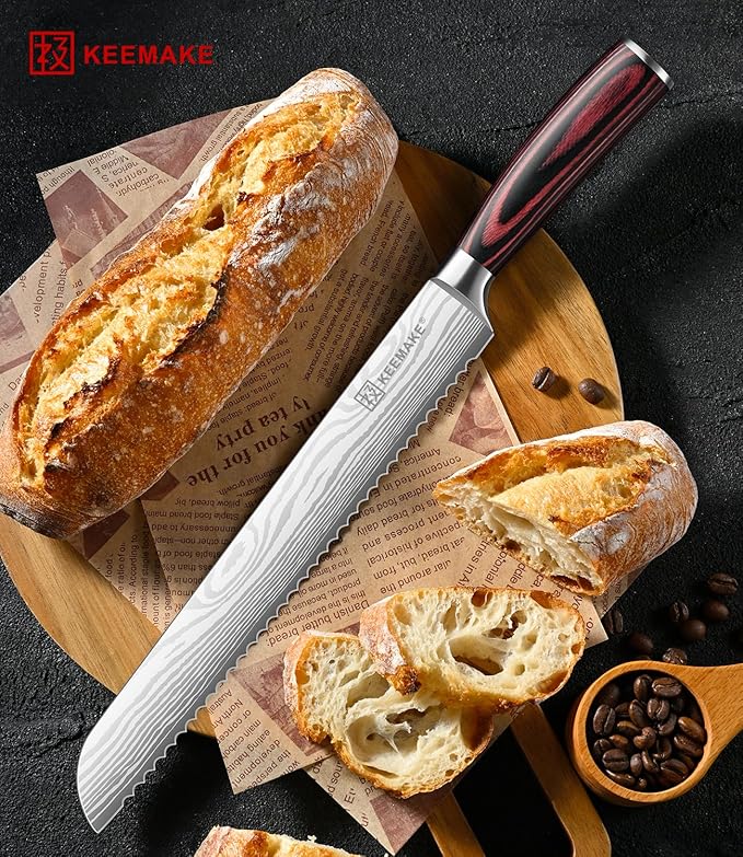 KEEMAKE Bread Knife 10 Inch, Ultra Sharp High Carbon Stainless Steel Serrated Bread Knife for Homemade Bread, Professional Bread Slicing Knives for Sourdough Bread, Bagels, Cake