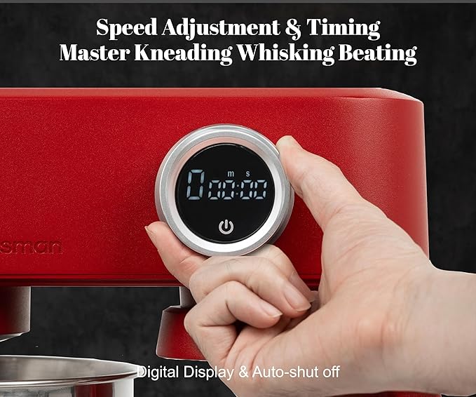 Kraftsman Stand Mixer Heavy Duty - All Metal Kitchen Standing Mixer 5.3 Quart with 4 Stainless Steel Attachments, DC Motor & Multifunctional Power Hub, 8-Speed & Timer, Lower Noise (Red)