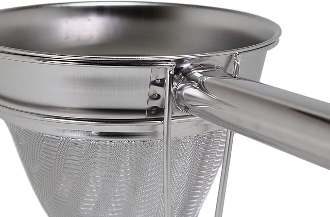 Anchy Premium 8" Chinois Fine Mesh Strainer Set with Stand & Bamboo Spatula – 18/8 Stainless Steel China Cap Cone Sieve, Professional Bouillon Strainer for Sauces, Soups, Broth, Stock, Jelly & Purees