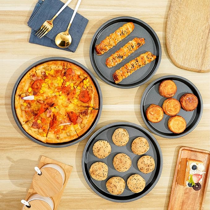 Tomotato 2Pcs Pizza Pan, 6in/9in/10in/12in Deep Dish Round Pizza Pan for Oven, Non Stick Thickened Carbon Steel Baking Pan for Home Kitchen, Dishwasher Safe(9in)